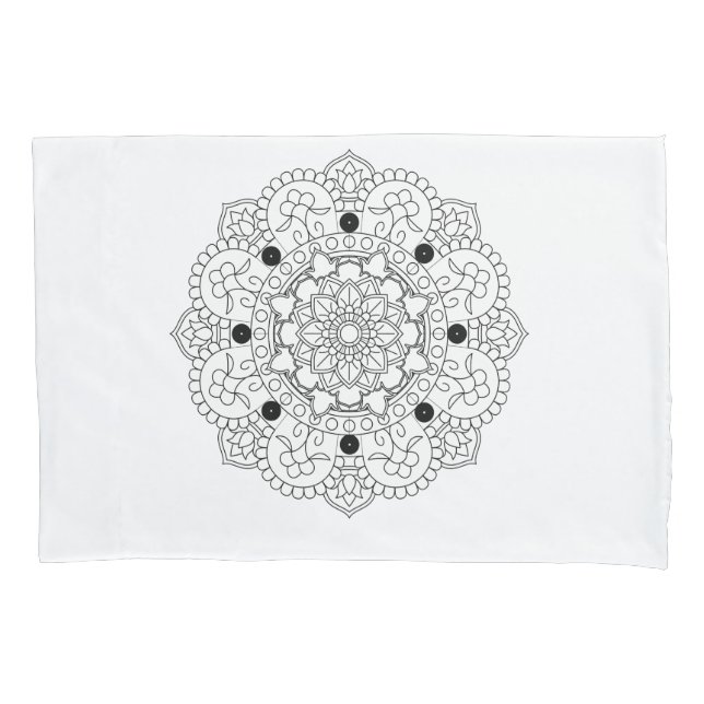Mandala. Padrão oriental redondo preto e branco (Frente)