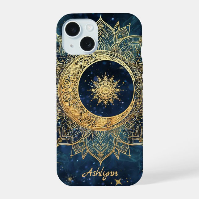 Mandalá Personalizado Azul Celestial Dourado Sol L (Verso)
