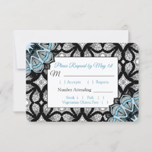 Mandala preta e azul que Wedding o cartão de RSVP