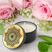 Mandala Preto em Fundo Dourado Suave