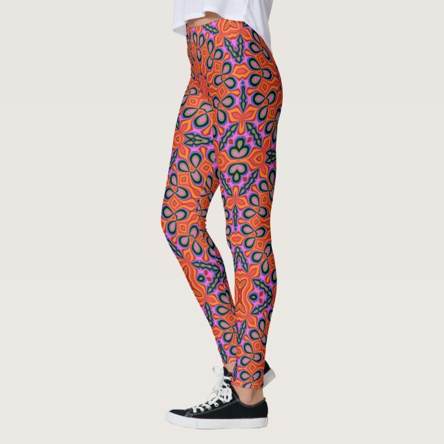 Mandala Retro Laranja Psicodélica Leggings (Esquerda)