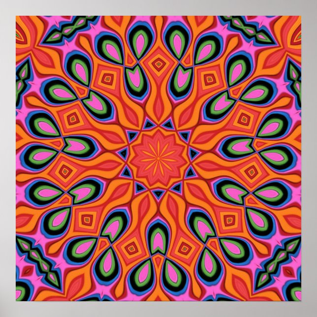 Mandala Retro Orange Hipster Decor Poster (Frente)