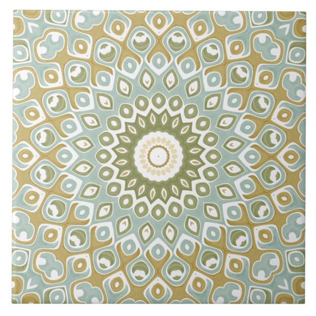 Mandala Terroso em Verde, Dourado e Azul Suave (Frente)