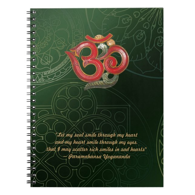 Mandala verde de OM do caderno com OM vermelho (Frente)