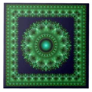 Mandalá verde fractal brilhante emoldurado
