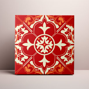 Mandalas de Azulejo Vermelho Creme e Laranja