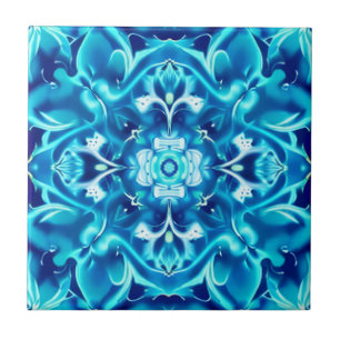Mandalas de Flores em Aquarela em Tons de Azul Índ