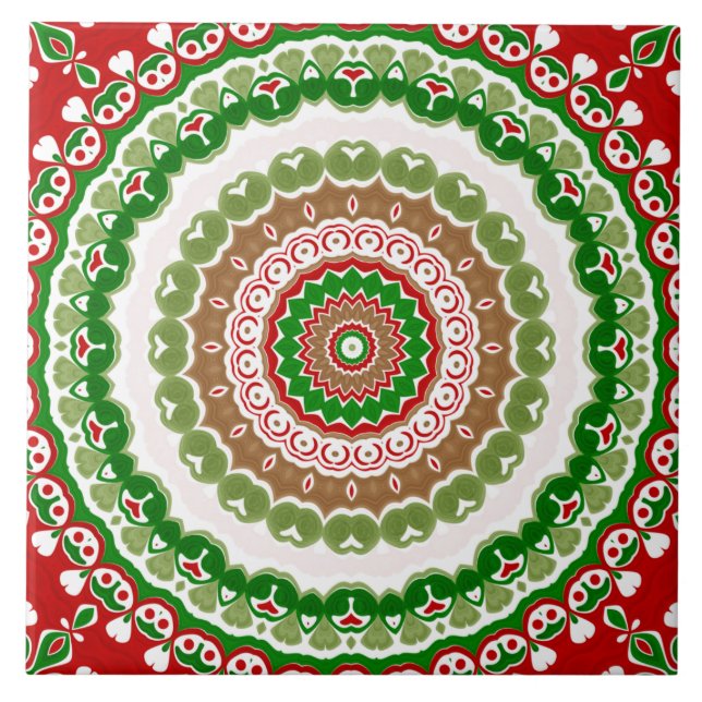 Mandalas de Natal em Vermelho, Verde e Dourado Que (Frente)