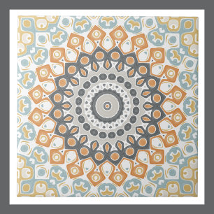 Mandalas Geométricas em Laranja, Cinza e Azul