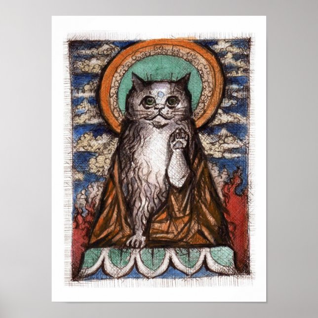 Maneki Neko Cat Poster - Buddha Cat (Frente)