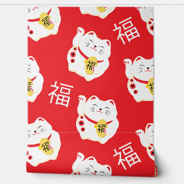 Maneki Neko Cute Lucky Cat Symbol em Vermelho
