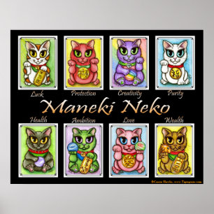 Maneki Neko Good Sorck Cats Fantasy Cat Art Poster