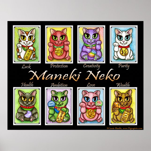 Maneki Neko Good Sorck Cats Fantasy Cat Art Poster (Frente)
