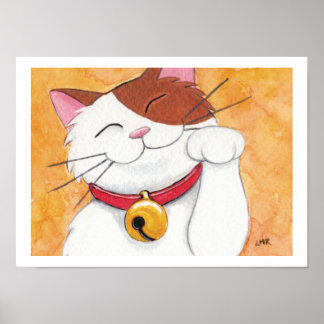 Maneki Neko Lucky Calico Cat Art Impressão