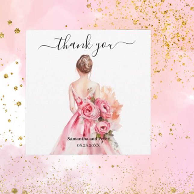 Manhã De Casamento Por Aquarela Obrigado (Express your gratitude with Brett Designs' beautiful watercolor wedding gown gold thank you cards. )