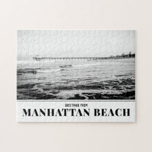 Manhattan Beach Pier Black and White Quebra-cabeça