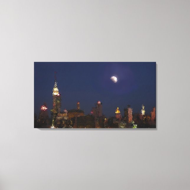 Manhattan Night Skyline Impressionista Canvas (Frente)