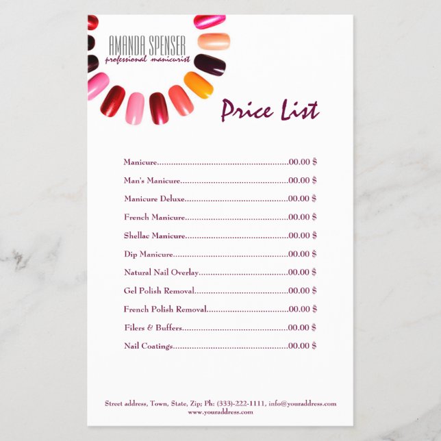 Manicure Nail Salon Price List Simples Folheto Bra (Frente)