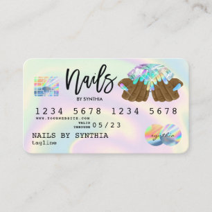 Manicure técnica do cartão de crédito holográfico