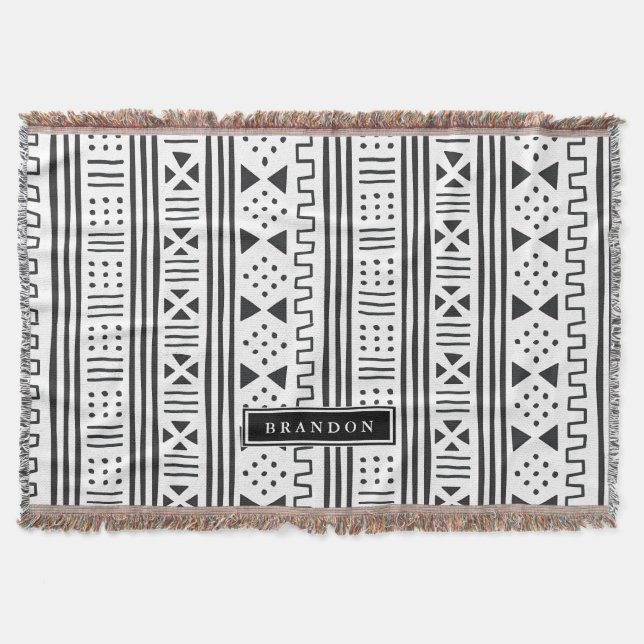 Manta Africano branco MudCloth do preto | inspirado (Frente)