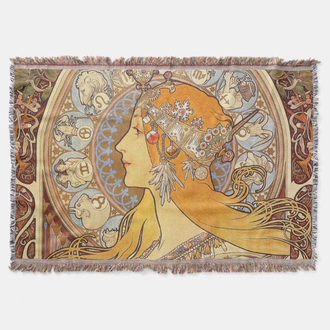 Manta Alfonse Mucha Zodiac Art Nouveau Mulher (Frente)