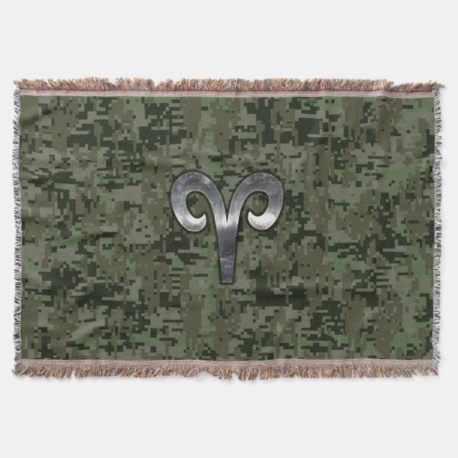 Manta Aries Sinal Zodiac na Camo Digital Style Woodland (Frente)