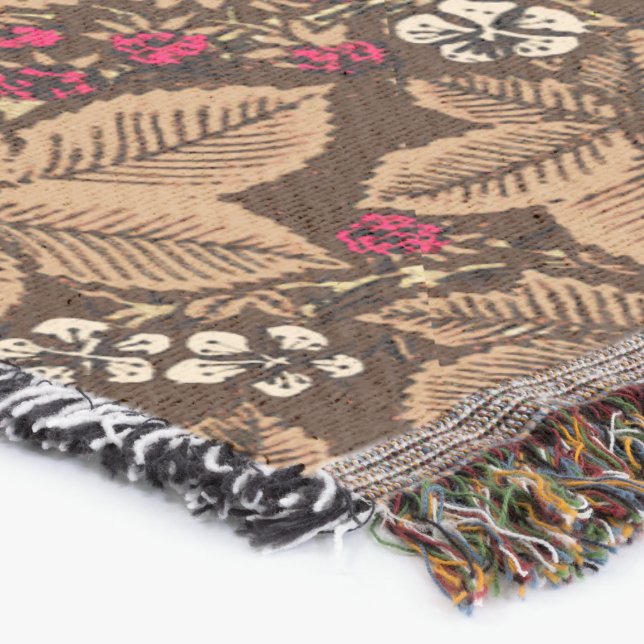 Manta Art Nouveau Morangos e Folhas, Castanha Escura (Canto)