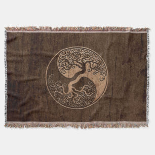 Manta Árvore de vida Yin Yang com efeito de madeira da