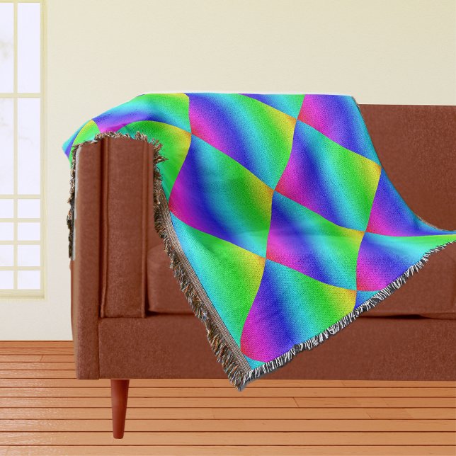 Manta Azul Gradiente do Arco Diagonal para Verde (Diagonal Rainbow Gradient Blue to Green Throw Blanket)