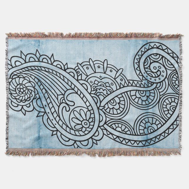 Manta Banheta Azul Mehndi Motif (Frente)