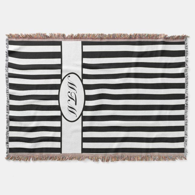 Manta Black Autumnal Stripes com monograma (Frente)