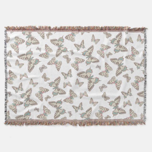 Manta Borboletas aleatórias estilo pintado padrão branco (Frente)