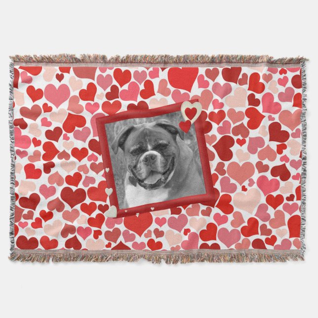 Manta Boxer Dog Hearts Throw Blanket (Frente)