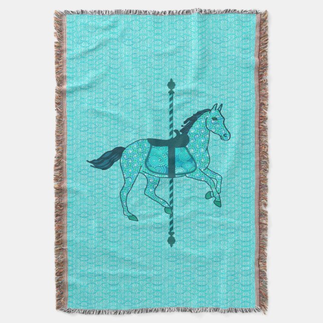 Manta Carrossel Horse - Turquesa e Aqua (Frente Vertical)