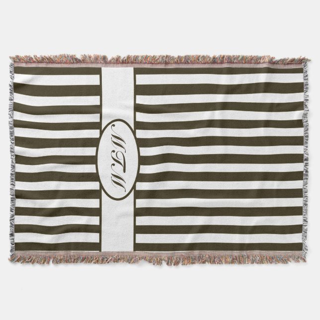 Manta Chocolate Autumnal Stripes com monograma (Frente)