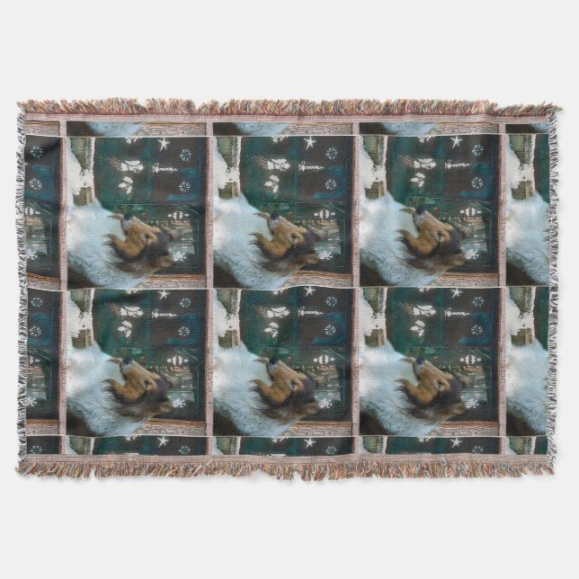 Manta Collie de Natal na Janela (Frente)