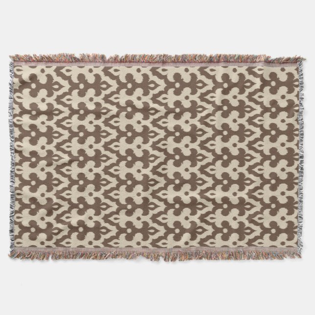 Manta Cor damasco Ikat marroquina, Taupe e Beige (Frente)