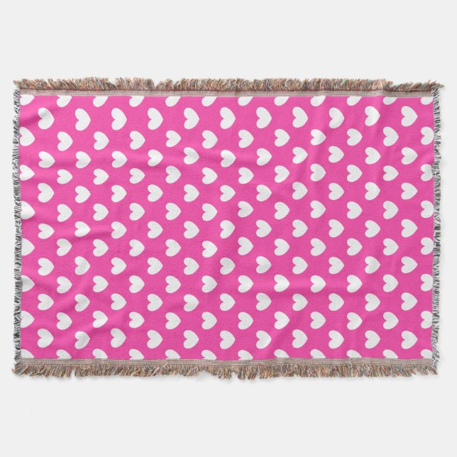 Manta Corações brancos de polca em rosa fuchsia (Frente)
