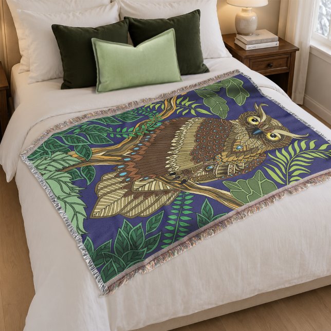 Manta Coruja Ornamentada Folhas Verdes Floresta Decoraçã (Criador carregado)