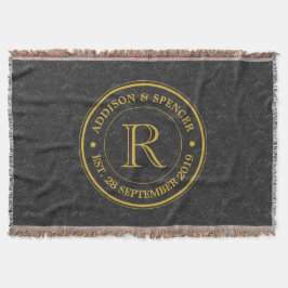 Manta Couro Dourado do preto do monograma do aniversário