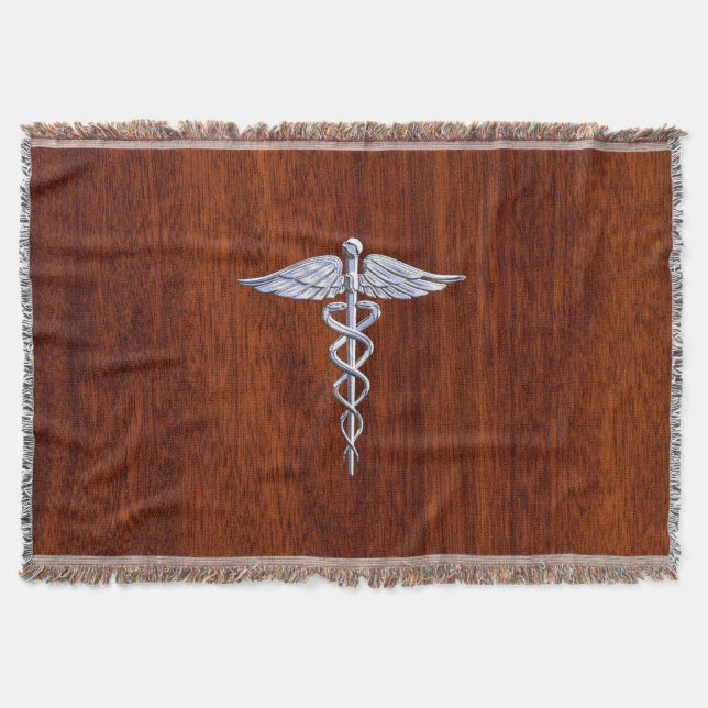 Manta Cromo Como Caduceus Símbolo Médico Estilo Mahogany (Frente)