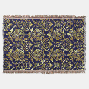 Manta Damascos florais do vintage Dourado azul e