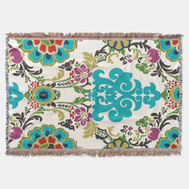 Manta Damask Floral Patternos Plum Turquoise (Frente)