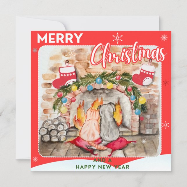 Manta de Natal com cão e gato (Frente)