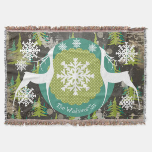 Manta Deer In Evergreen Forest Foliday Throw