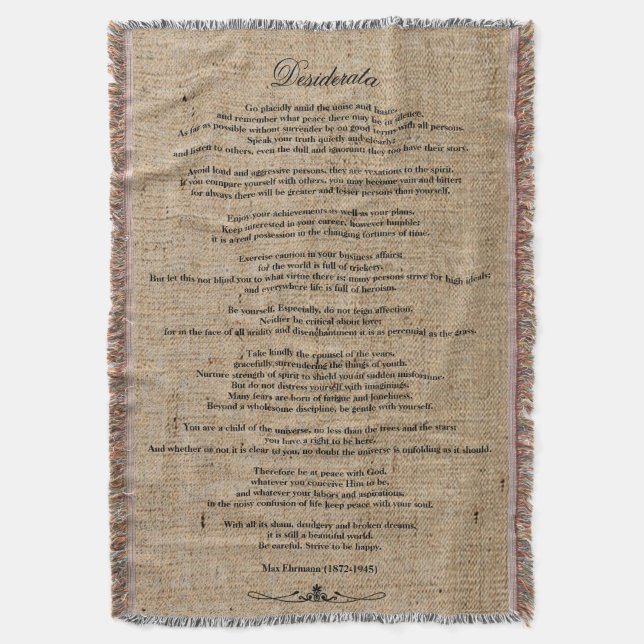 Manta Desiderata "Coisas Desejadas" em Faux Linen Burlap (Frente Vertical)