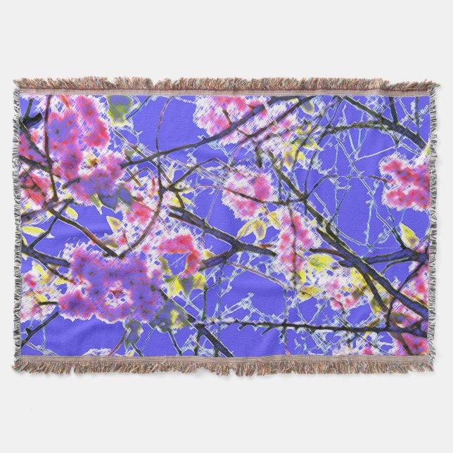 Manta Design abstrato floral preto-rosa azul (Frente)
