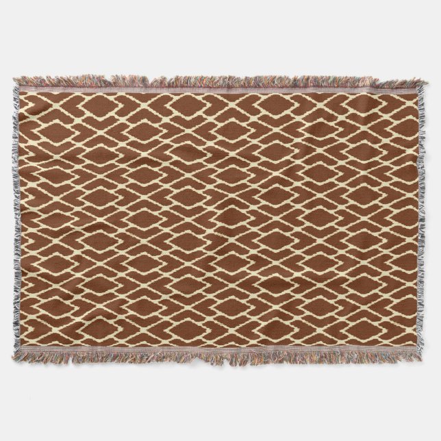 Manta Diamantes Ikat - Marrom chocolate e creme (Frente)