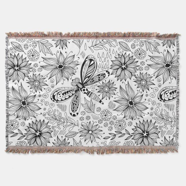 Manta Dragonfly e flores rabisco (Frente)