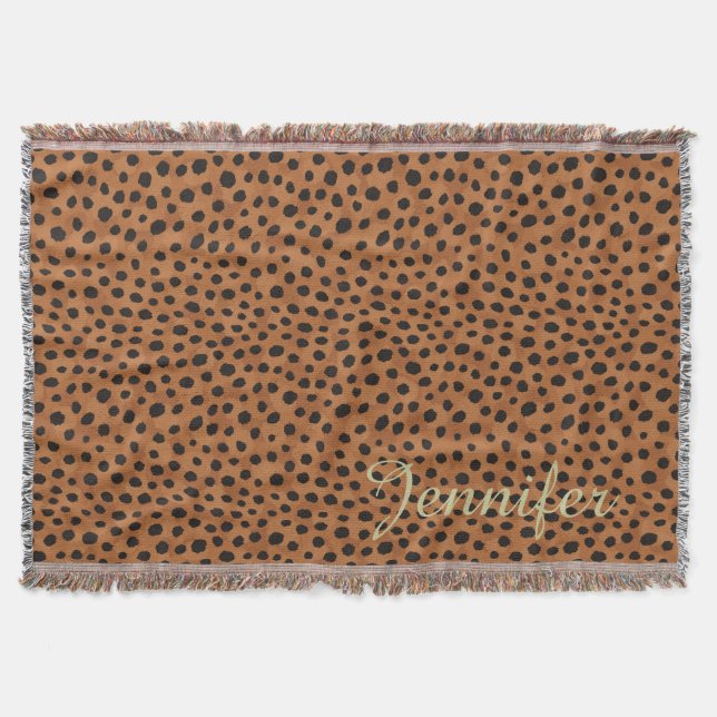 Manta Estampa de leopardo marrom chic com monograma (Frente)